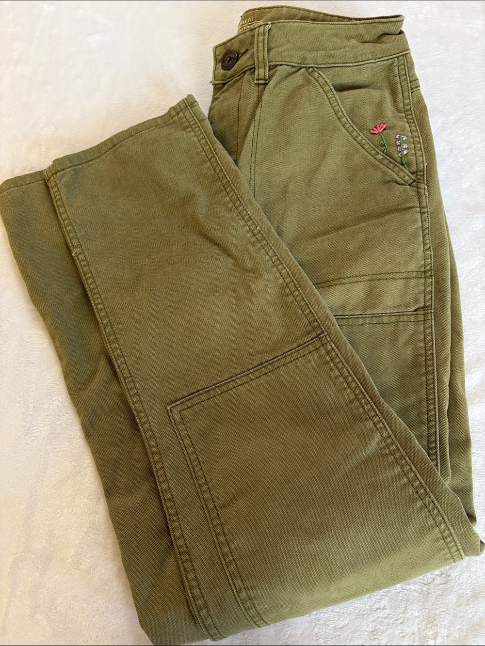 REI Women’s Moss Green Straight-Leg Utility Pants Floral Embroidery Size 6